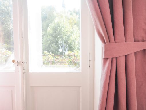 Pink linen curtain tie backs
