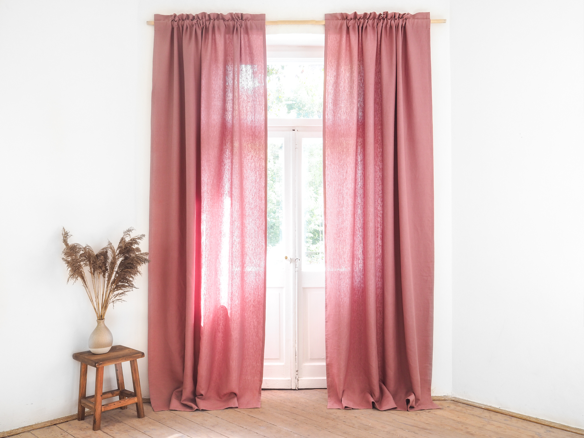 Pink room darkening linen curtains
