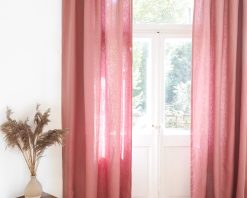 Pink solid linen curtains with tape