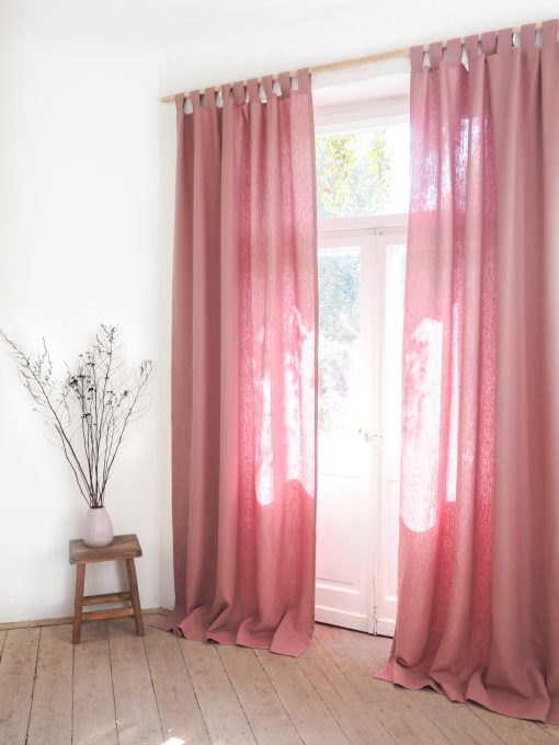 Pink tab top linen curtains
