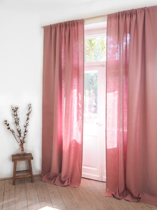 Pink heavy linen curtains