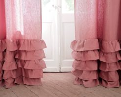 Pink ruffled heavy linen curtain