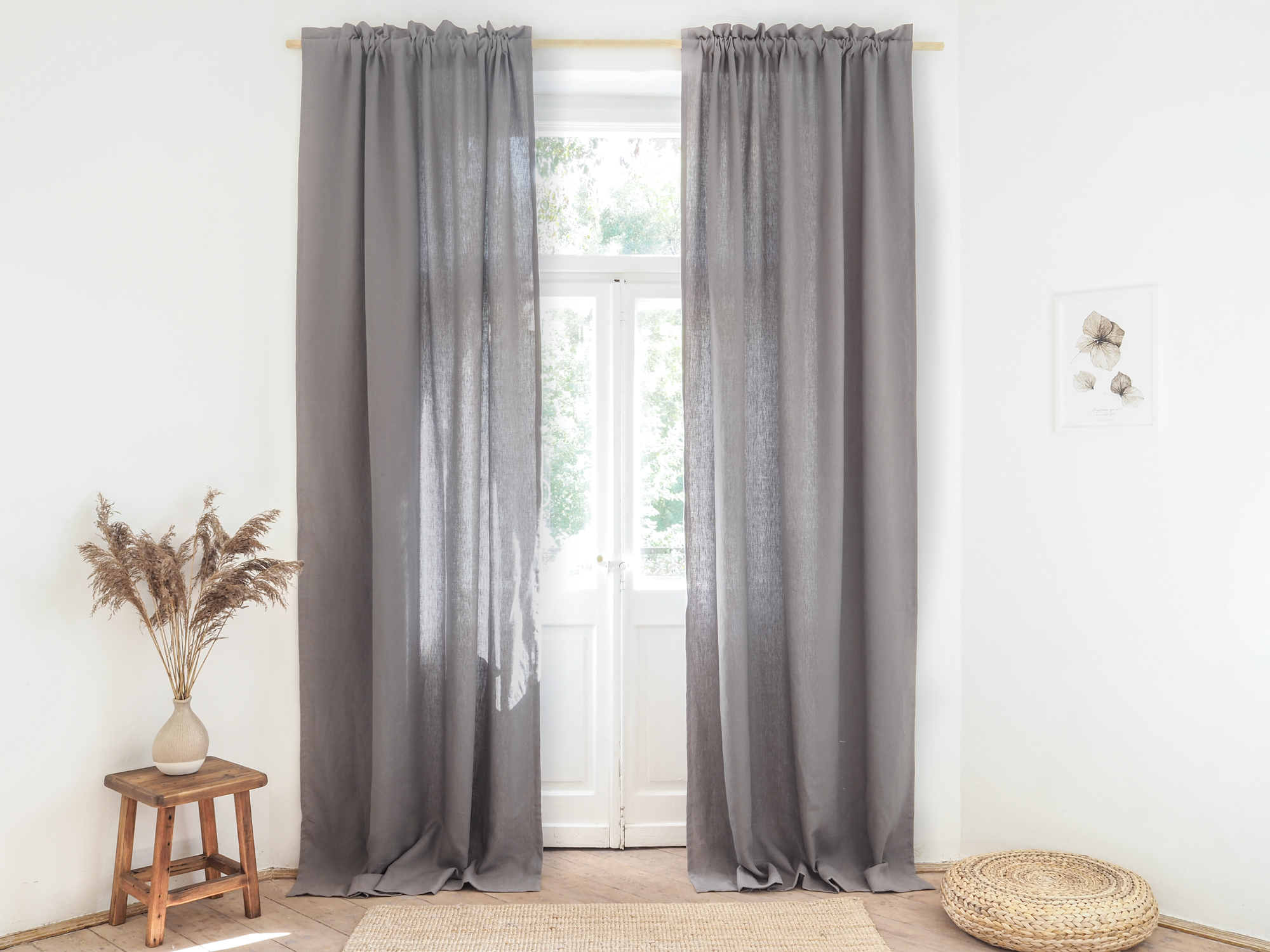 Gray room darkening linen curtains