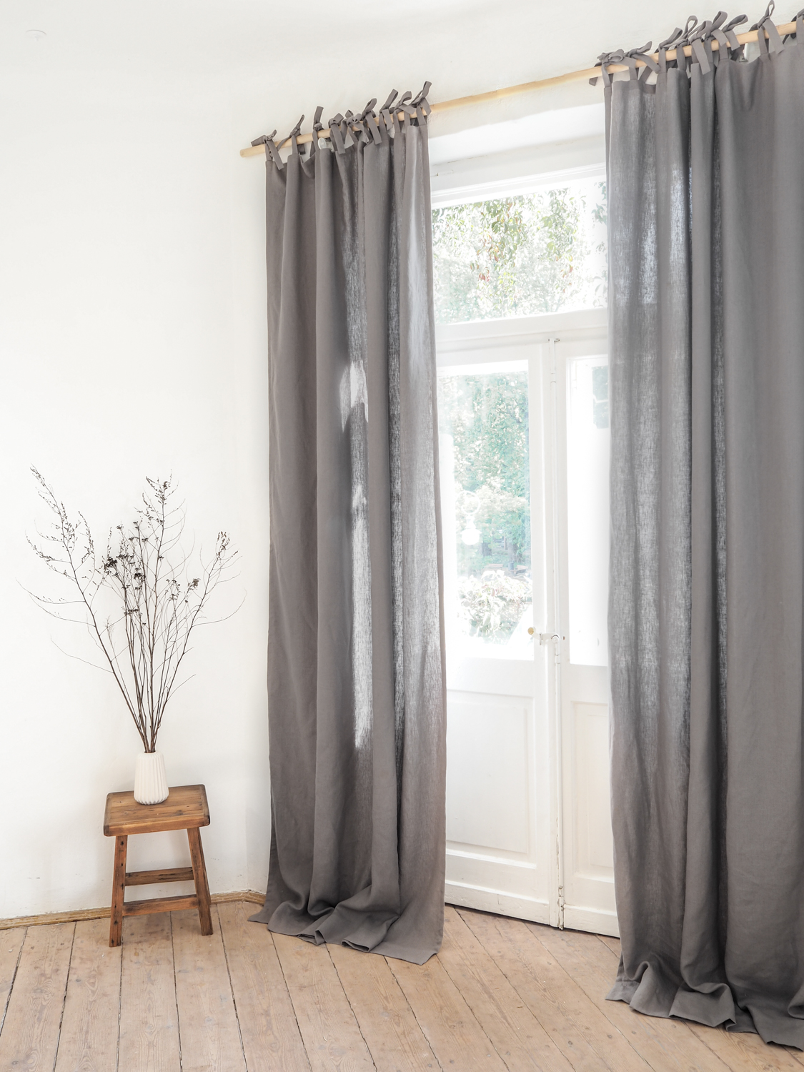 Gray tie top shading linen curtains