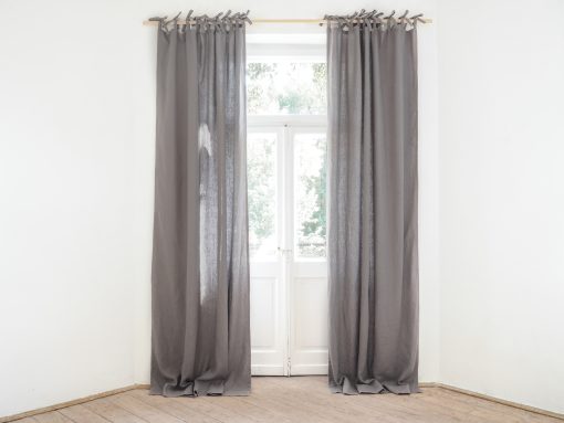 Gray tie top heavy linen curtains