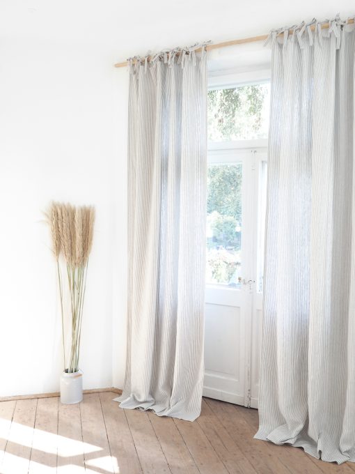 Striped tie top heavy linen curtains