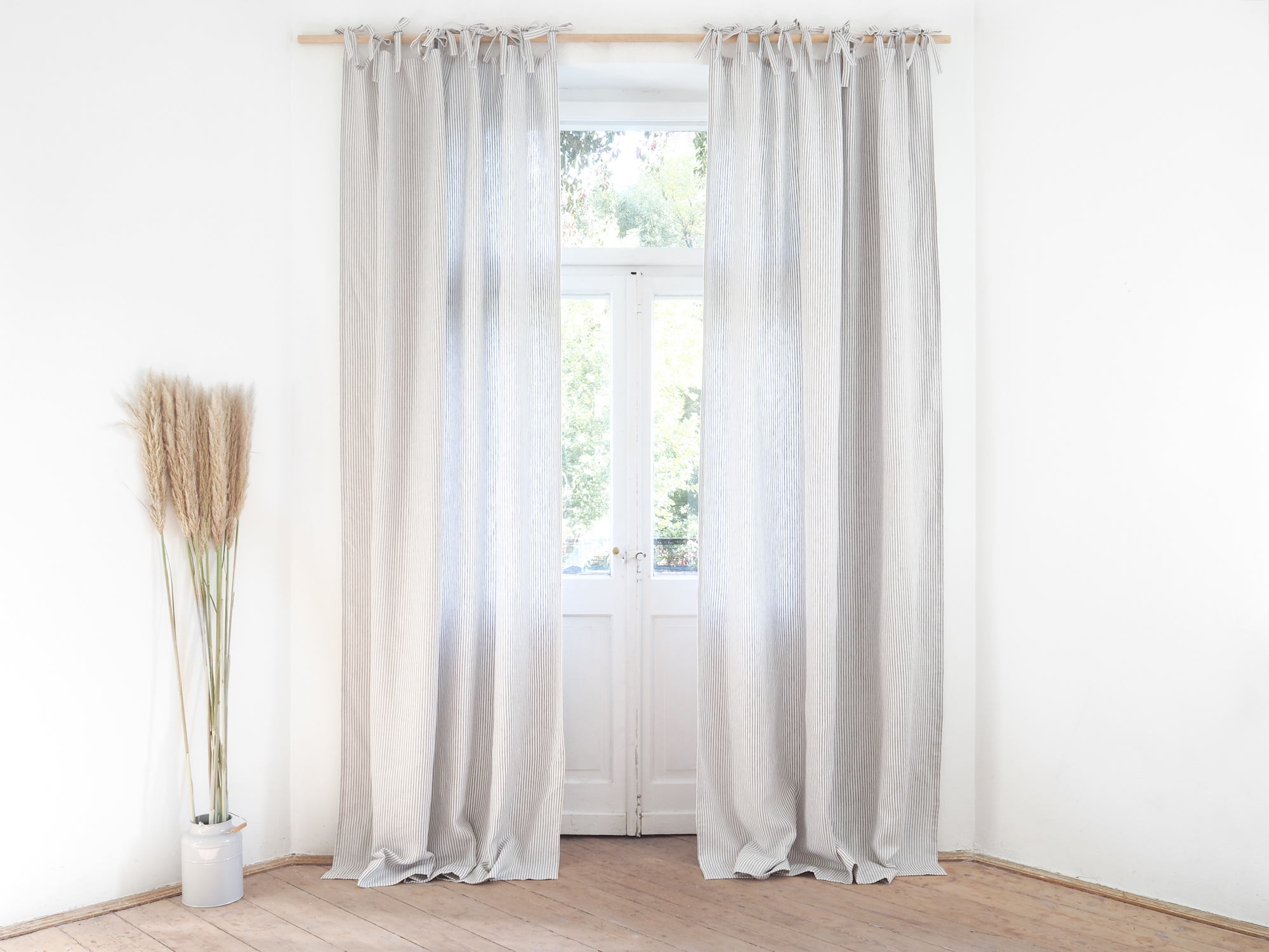 Striped tie top shading linen curtains