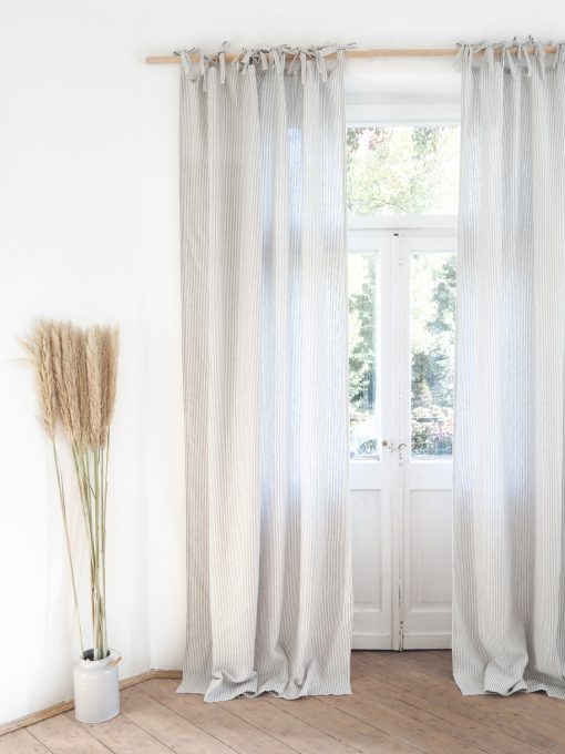 Striped tie top heavy linen curtains