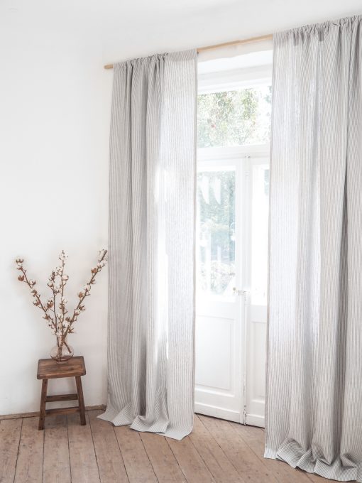 Striped heavy linen curtains