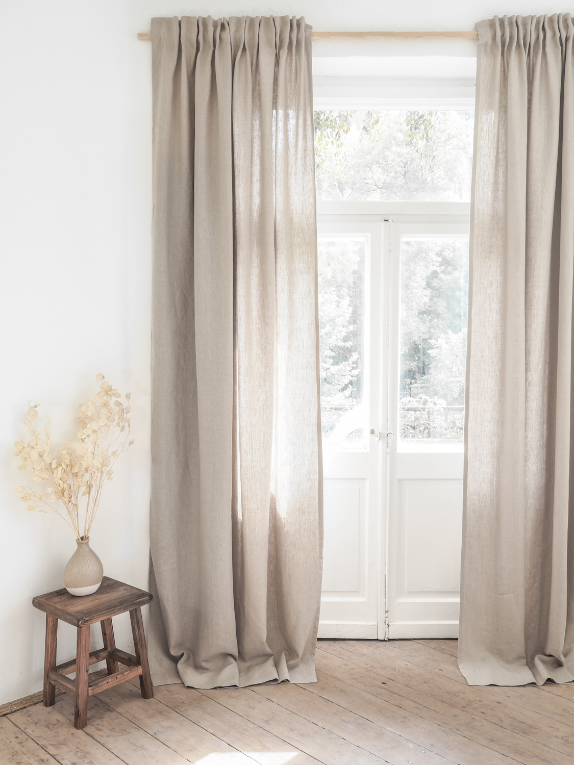 Solid linen curtains with tape
