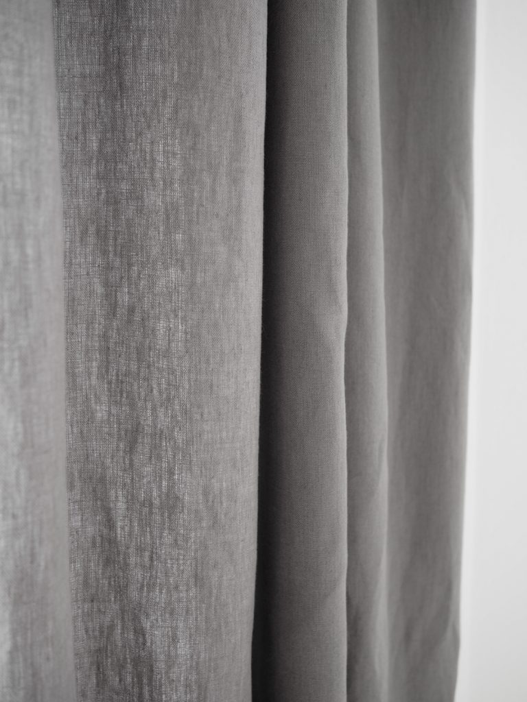 Gray ruffled heavy linen curtain | 100% European stonewashed linen