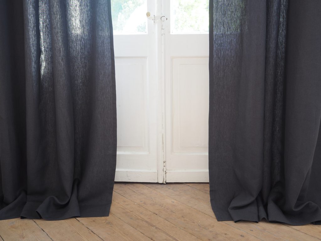 Charcoal solid linen curtains with tape | 100% stonewashed linen