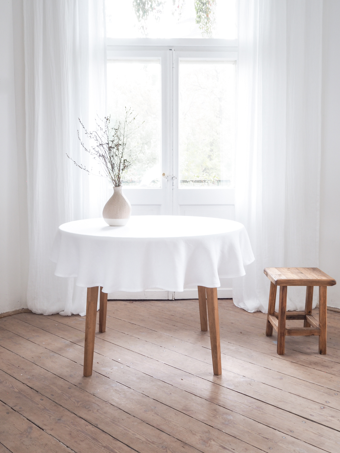 Weiße runde Leinen-Tischdecke | 100% Leinen
