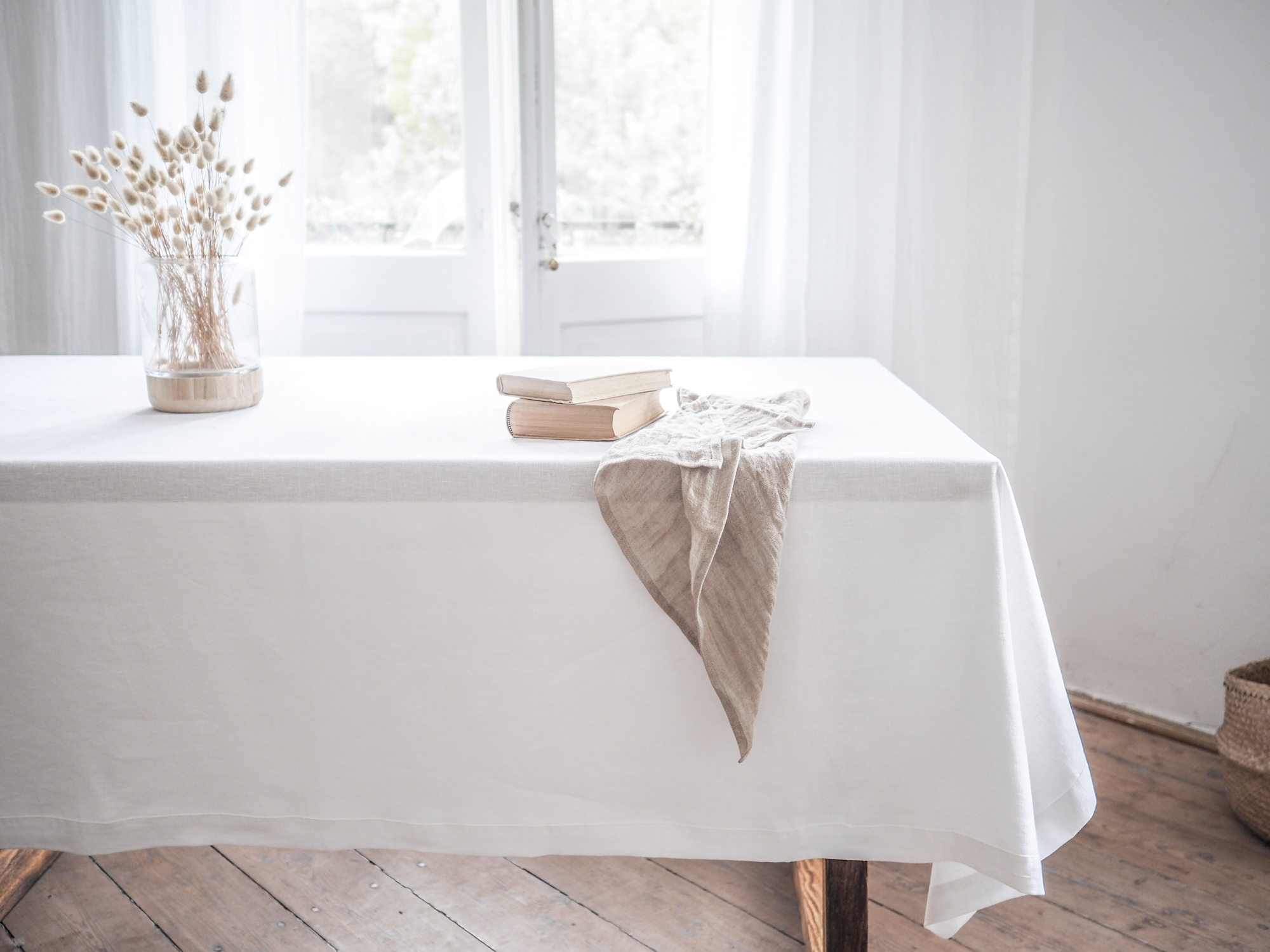Weiße Leinen Tischdecke | 100% Leinen