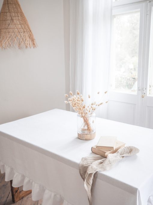White thick linen tablecloth