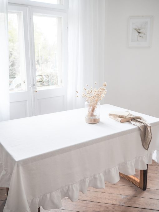 White thick linen tablecloth