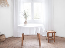 Weiße runde Leinen-Tischdecke