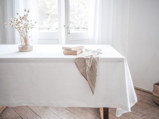 White tablecloth made of thick linen