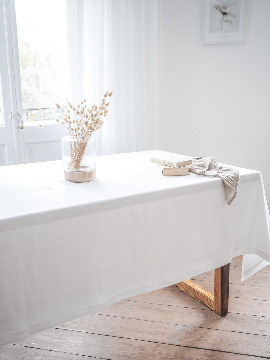 White tablecloth made of thick linen