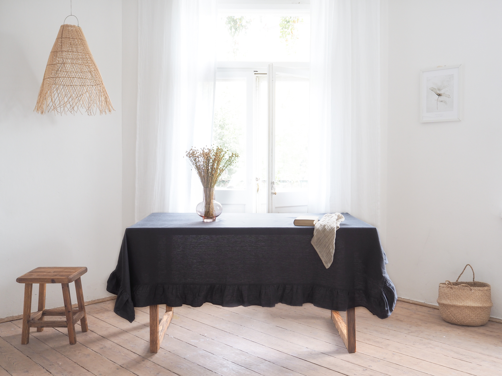 Charcoal thick linen tablecloth