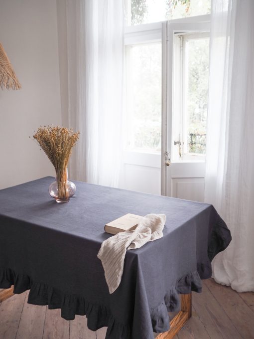 Charcoal thick linen tablecloth