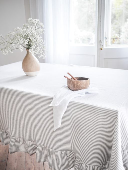 Striped thick linen tablecloth