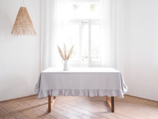 Light gray thick linen tablecloth