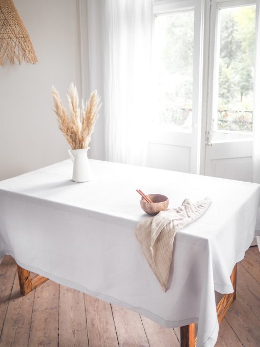 Light gray solid linen tablecloth