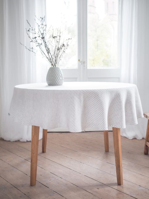 Striped round linen tablecloth