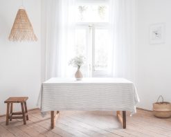Striped solid linen tablecloth