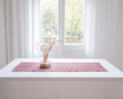Pink solid linen table runner