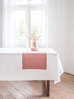 Pink solid linen table runner