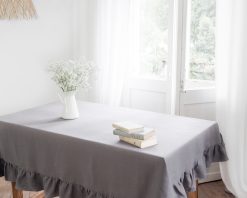Gray thick linen tablecloth