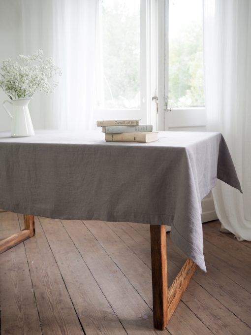 gray tablecloth made of heavy linen
