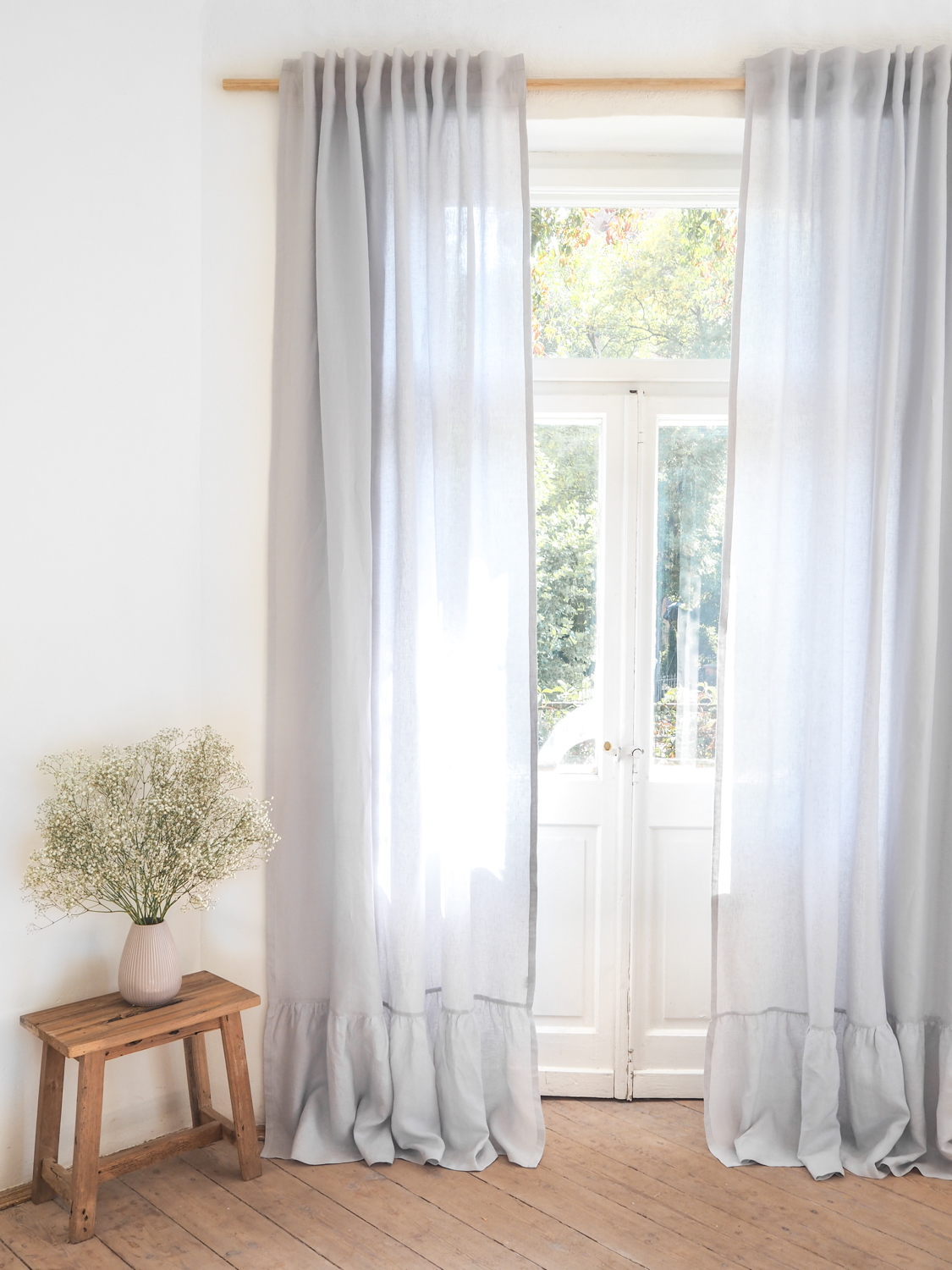 Semi sheer light gray linen curtains