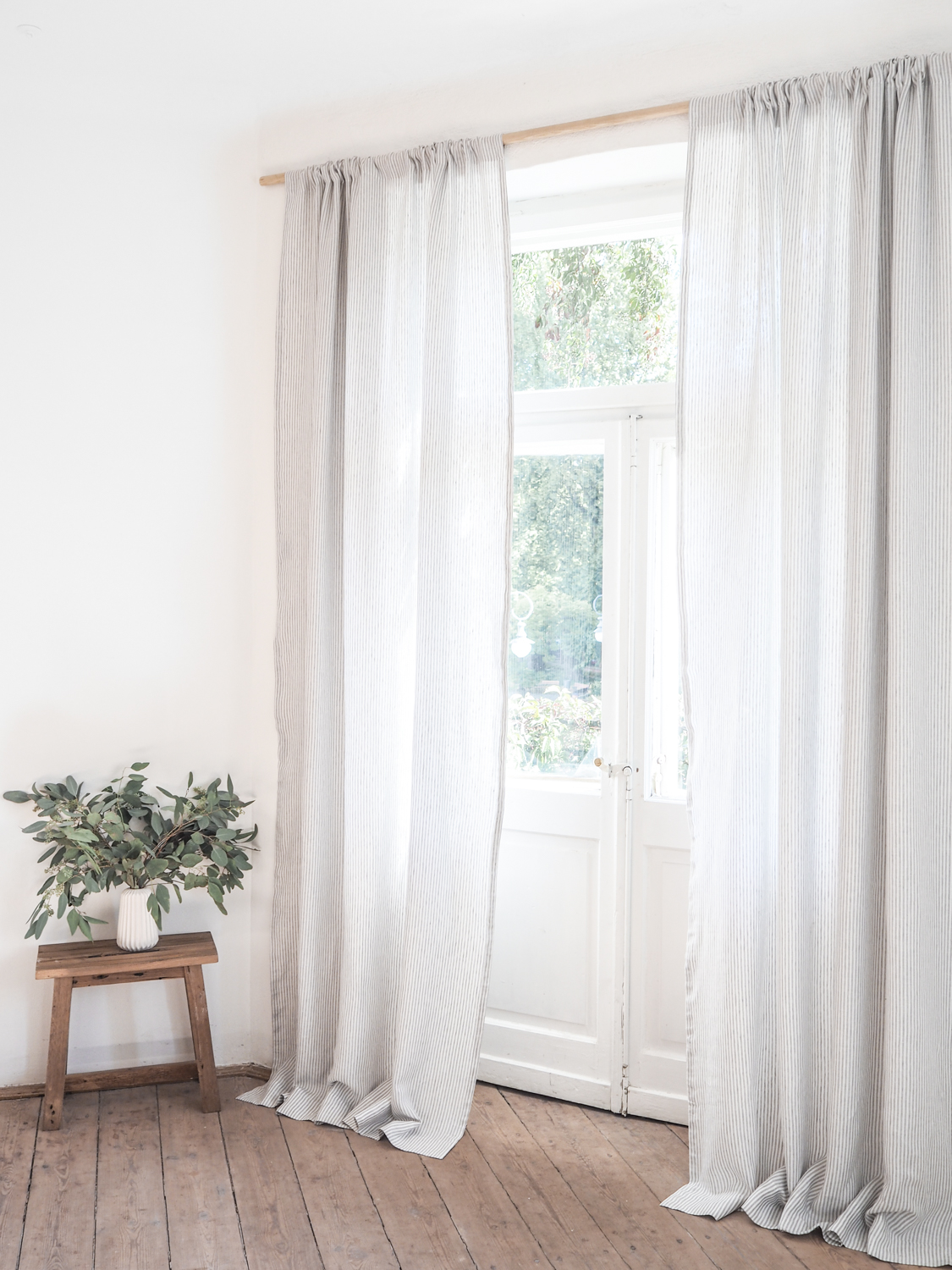 Striped linen curtain with rod pocket