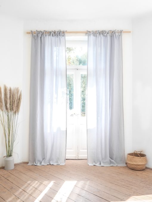 Light gray tie top linen curtains