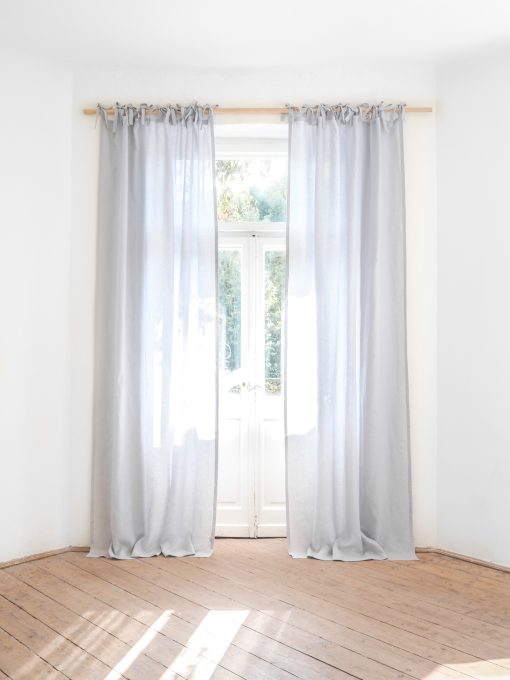 Light gray tie top linen curtains