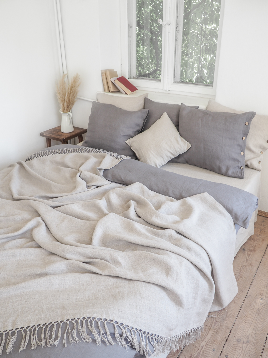 Linen Throw Blanket Sofa throw Bed Throw Ruffled Linen 