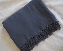 dark fringe linen blanket