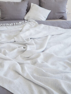 Striped linen blanket with fringe
