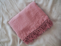 Pink fringe linen blanket