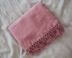 Pink fringe linen blanket