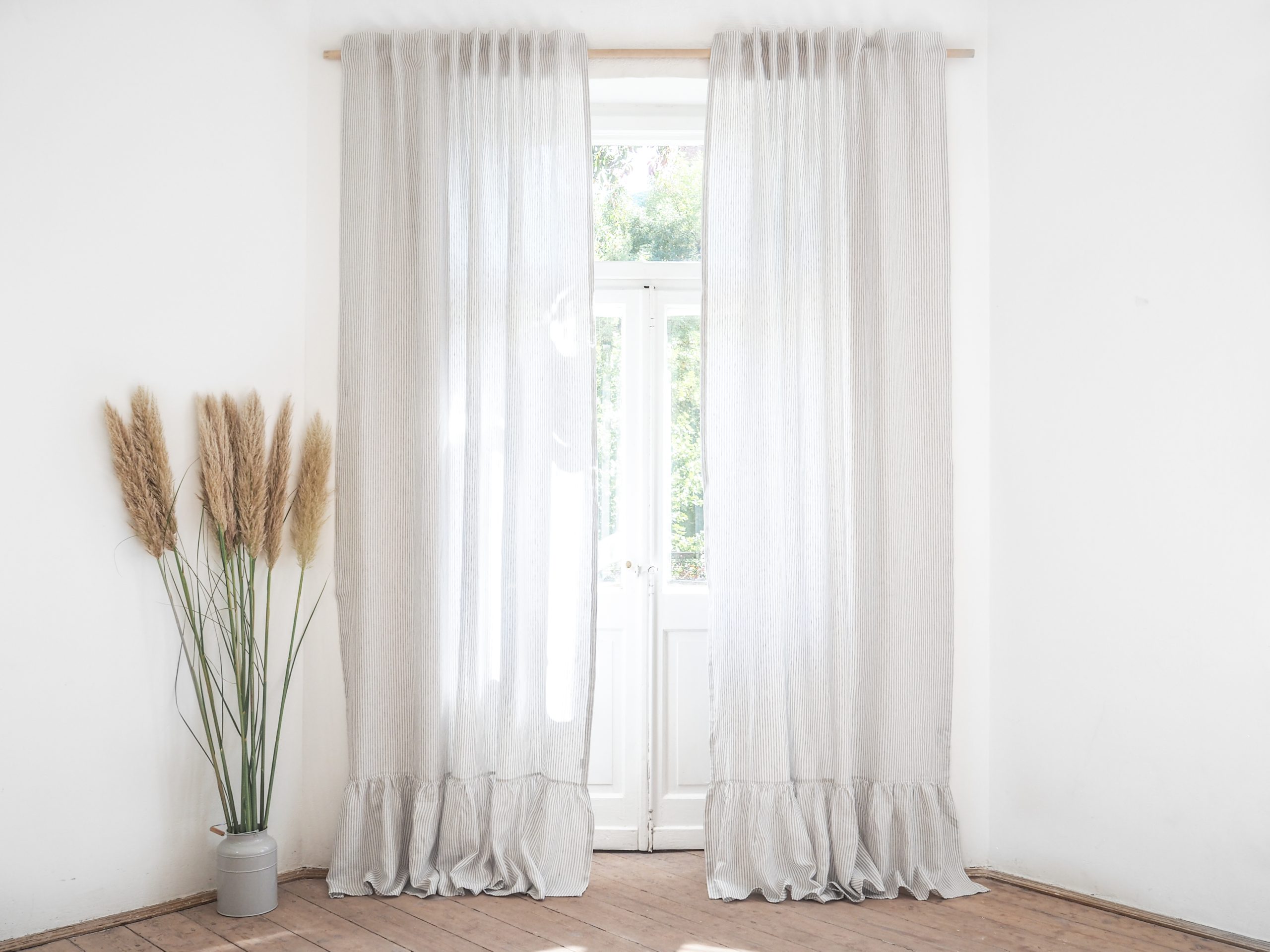 striped curtain with a ruffle