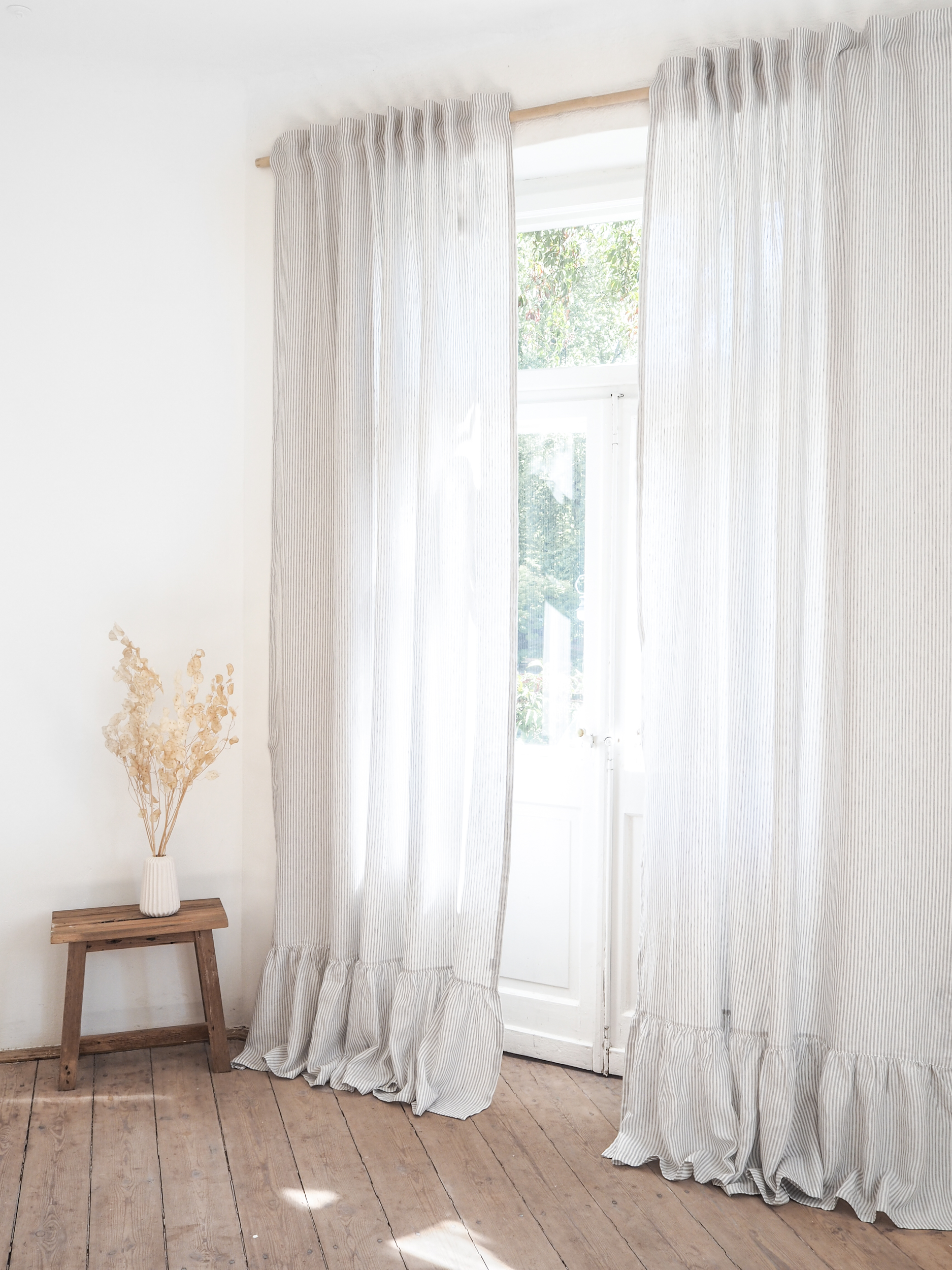 striped curtain with a ruffle
