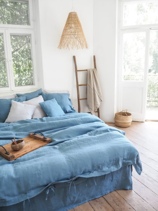 Dusty blue linen bedding