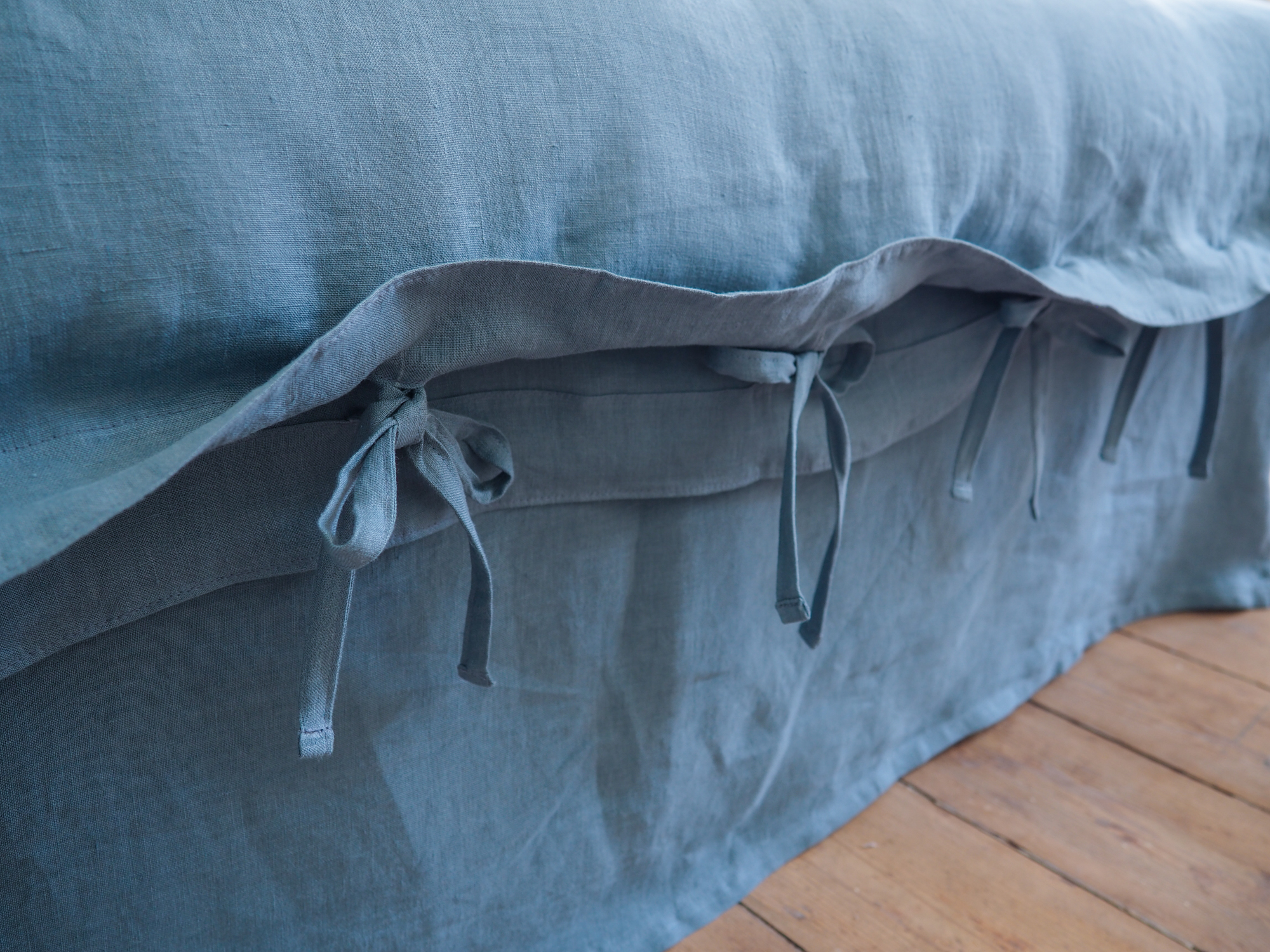 Dusty blue linen bedding