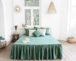 Green linen bedskirt with ruffles