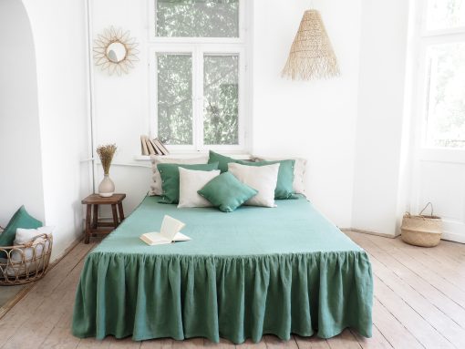 Green linen bedskirt