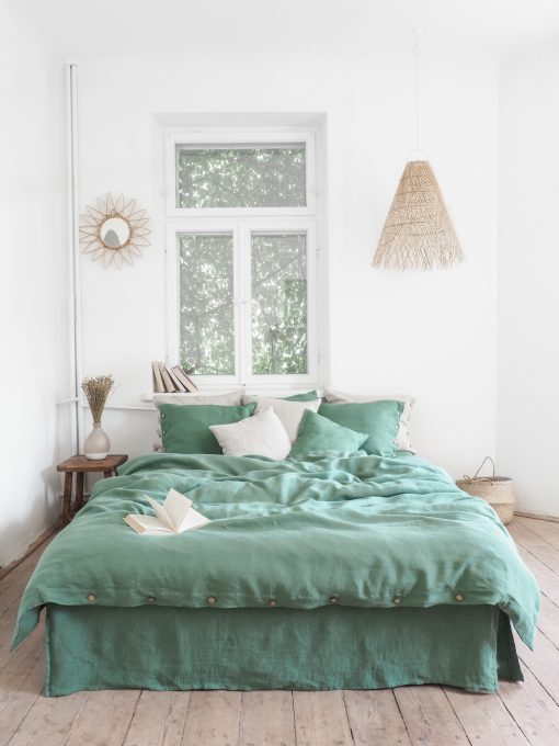 Green linen bedding
